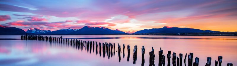 Torres del Paine National Park, Chile, Sunset, Scenery, Landscape, 5K, 8K