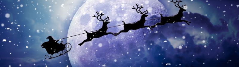 Santa Claus chariot, Moon, Snowfall, Winter, Reindeer Chariot, Navidad, Noel