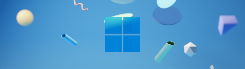 Windows logo, Blue background, Windows 11, Floating objects, Shapes