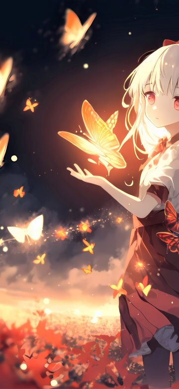 Anime girl, Surreal, Butterflies, 5K