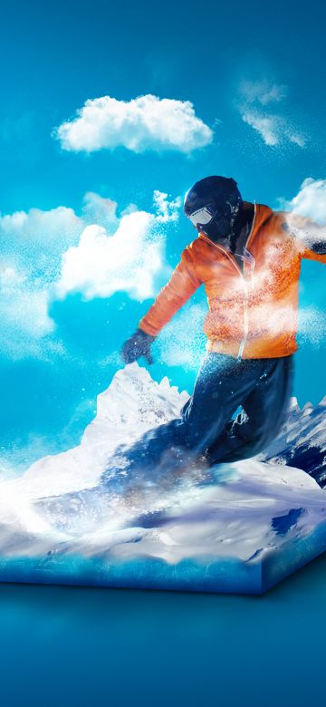 Snowboarding, Surreal, Blue background