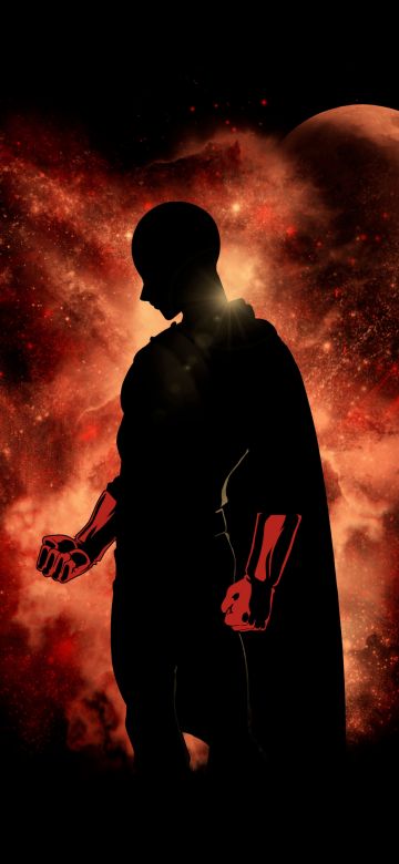 One Punch Man, Silhouette, Black background, Saitama, 5K