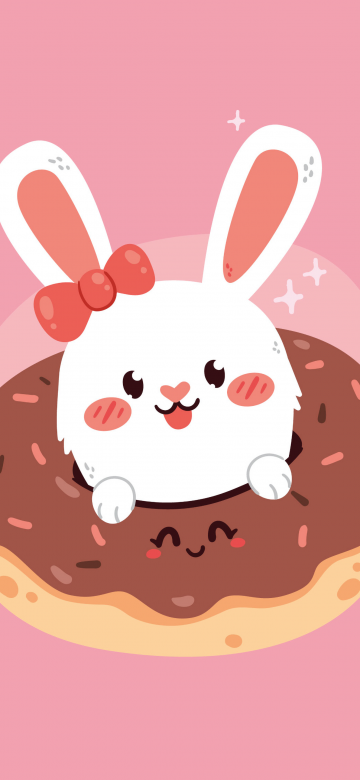 Cute rabbit, Kawaii food, Kawaii rabbit, Pastel pink, 5K, Pastel background, Kawaii donut