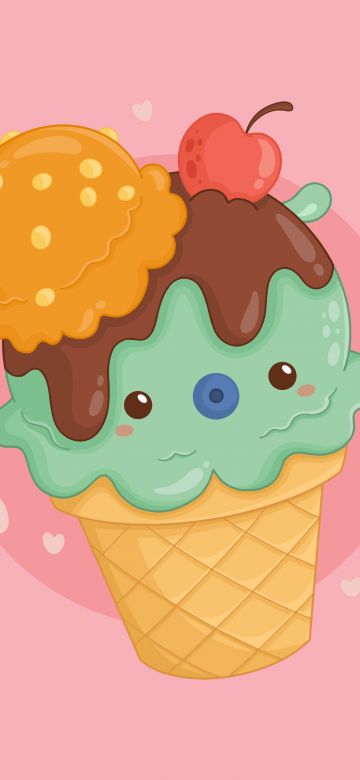 Kawaii cupcake, Kawaii ice cream, Pastel background, Pastel pink, 5K, Kawaii food