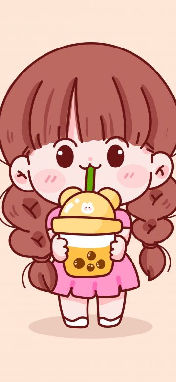 Cute kid, Cute Girl, Kawaii girl, Cartoon, Bubble tea, 5K, 8K