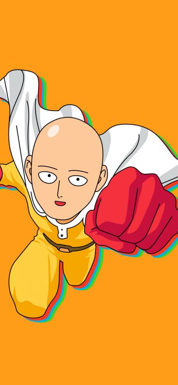 Saitama, Yellow background, Cartoon, One Punch Man, 5K, Simple