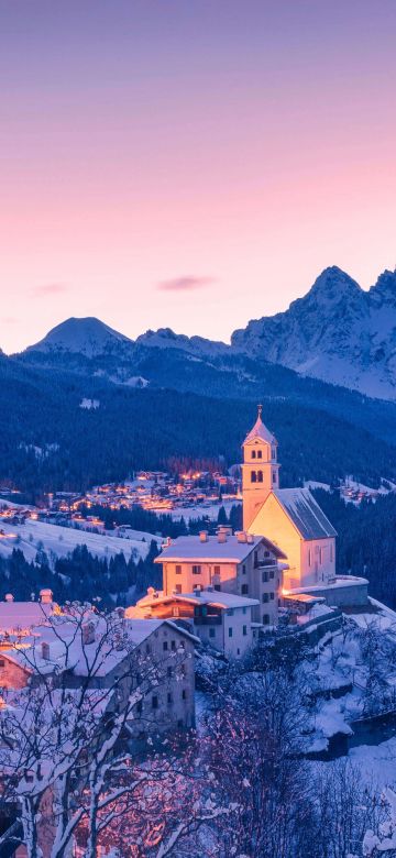 Colle Santa Lucia, Winter, Dawn, Italy, Veneto, Belluno, Agordino, Dolomite mountains, 5K