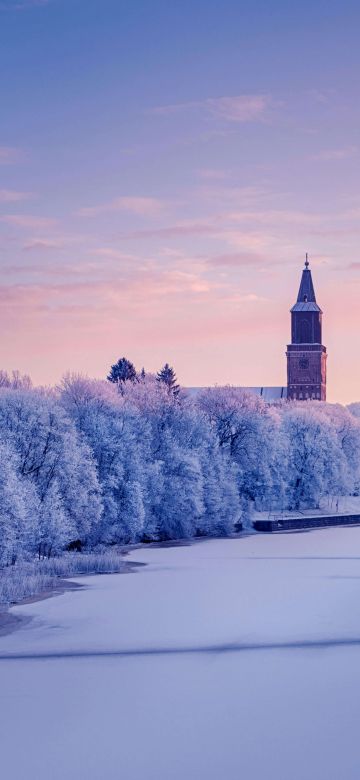 Turku Cathedral, Aura River, Turku, Finland, Frozen river, Winter, Snow covered, Cold, 5K, 8K