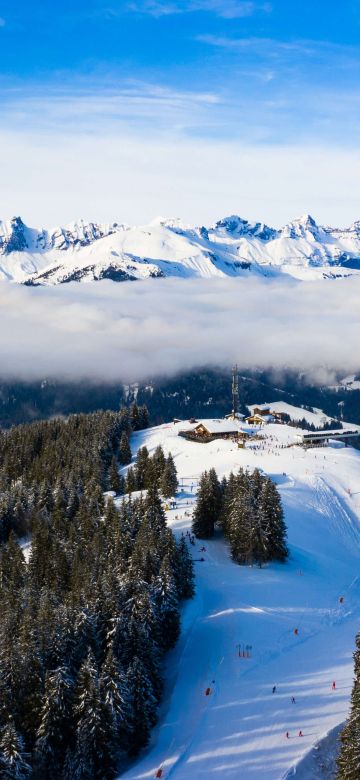 Alps mountains, Winter, Daytime, Landscape, Panorama, Forest, 5K