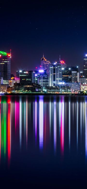 Auckland, Cityscape, Night, City lights, Reflection, Urban, New Zealand