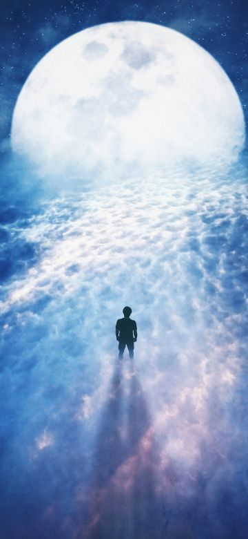 Above clouds, Surreal, Starry sky, Standing, Dream, Alone