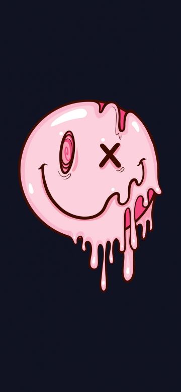 Drippy smiley, Cute smiley, Melting smiley, Dark background, Simple