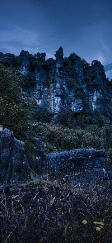 Cliff, Night, Rocks, Piopio, New Zealand