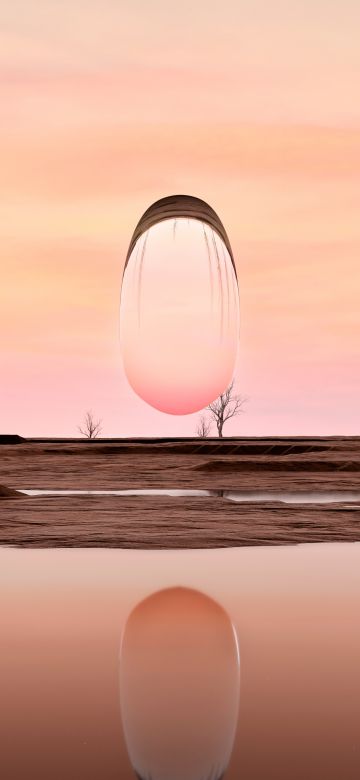 Surreal, Sunset, Reflection, 3D, Glass, 5K, Dusk