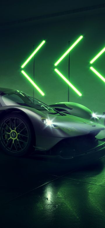 Aston Martin Valkyrie AMR Pro, 5K, Hypercars, Hybrid sports car, 5K, Neon background, Dark aesthetic, 5K