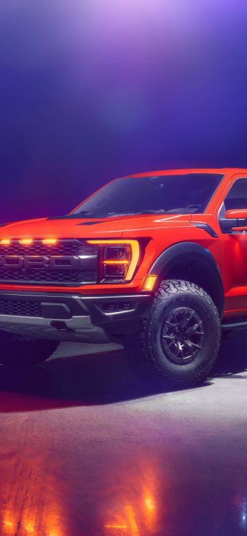 Ford F-150 Raptor, Pickup truck, 5K, 8K, Neon background