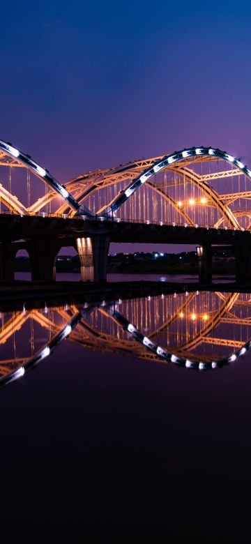 Dragon Bridge, City lights, Night, Reflection, Arch bridge, Hàn River, Vietnam, 5K