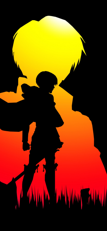 Eren Yeager, Silhouette, Attack on Titan, Black background, Shingeki no Kyojin, AMOLED, 5K