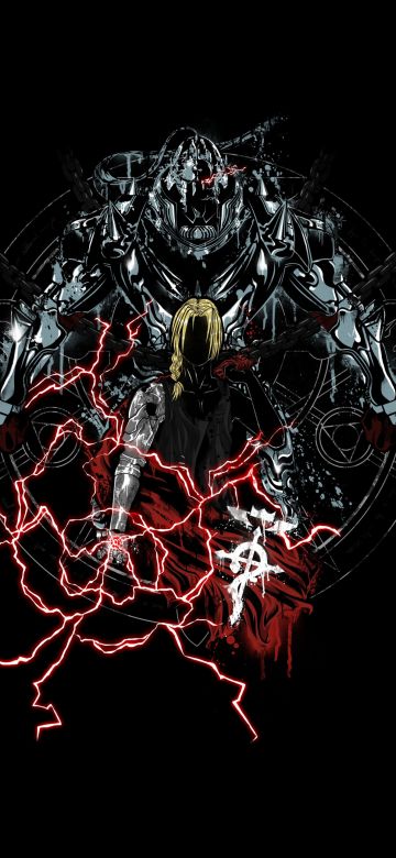 Fullmetal Alchemist, Edward Elric, Alphonse Elric, Black background, Artwork, 5K, AMOLED