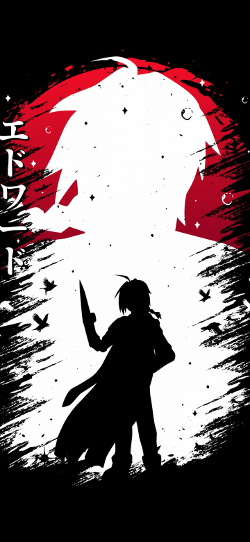 Edward Elric, Silhouette, Black background, Fullmetal Alchemist, 5K