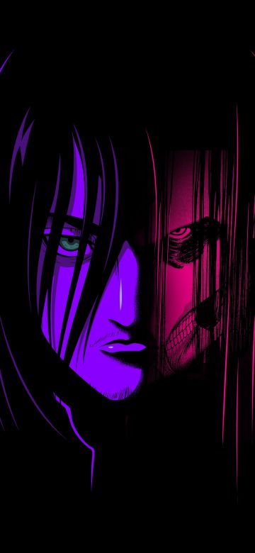 Eren Yeager, Neon art, Aesthetic anime, Attack on Titan, 5K, Shingeki no Kyojin, Black background