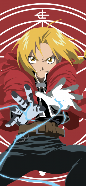 Edward Elric, Lightning Strike, Red background, 5K, Fullmetal Alchemist