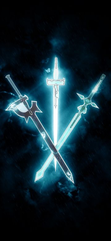 Sword Art Online, Elucidator sword, Dark Repulser sword, SAO, Dark background, Kirito swords, 5K