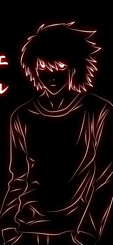 Light Yagami, AMOLED, Black background, Glowing, Death Note, 5K, Minimalist, Simple