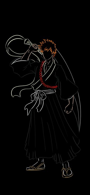 Ichigo Kurosaki, Black background, 5K, Bleach, Minimalist, Simple