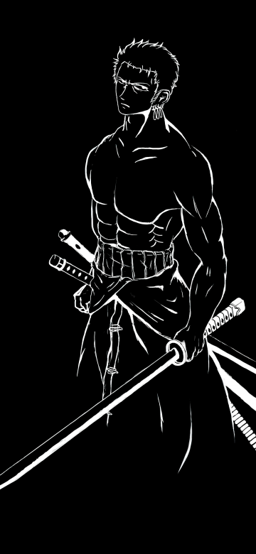 Roronoa Zoro, AMOLED, One Piece, Pirate Hunter, Black background, Minimalist, 5K, Simple