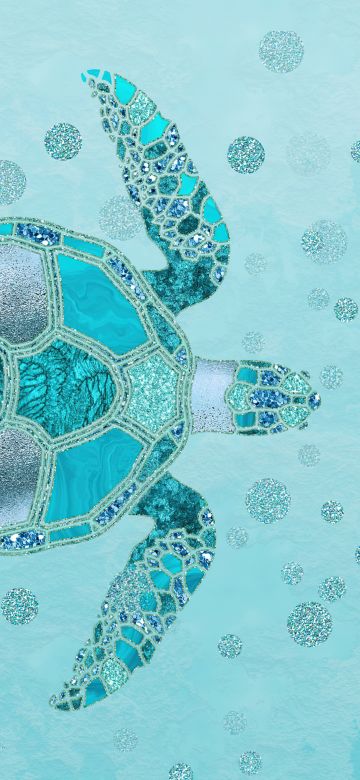 Turtle, Turquoise background, Aqua background, Sea Turtle, Glitter background, Aesthetic