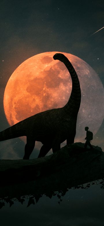 Dinosaur, Kid, Night, Travel, Discover, Moon, Silhouette