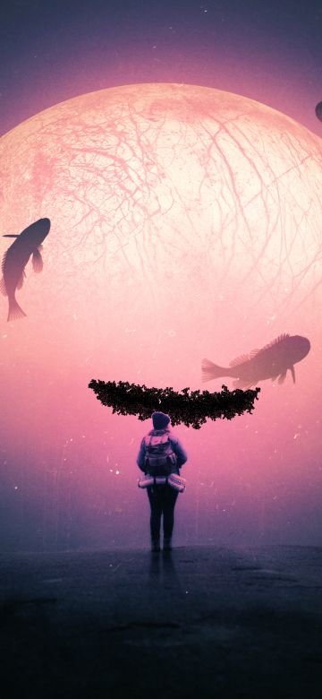 Explorer, Alone, Surreal, Dream, Fishes, Moon, Travel