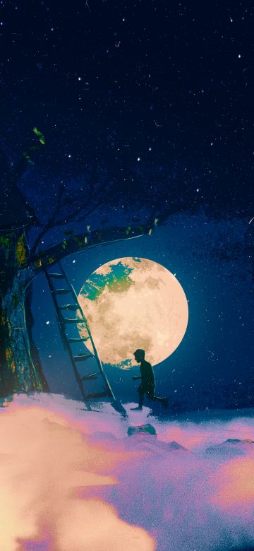 Tree house, Dream, Moon, Night, Surreal