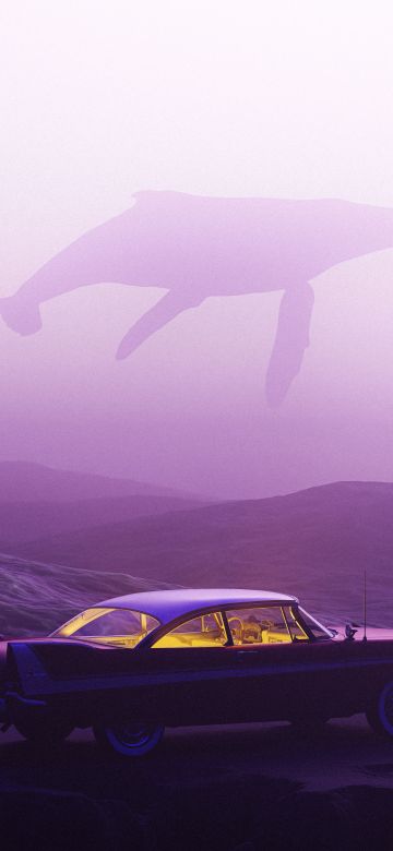 Surreal, Classic cars, Retro style, Purple background, Purple aesthetic, Pastel purple