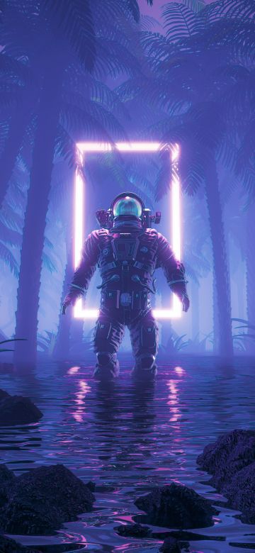 Cyberpunk, Astronaut, Neon background, Psychedelic, 5K, Forest, Blue background