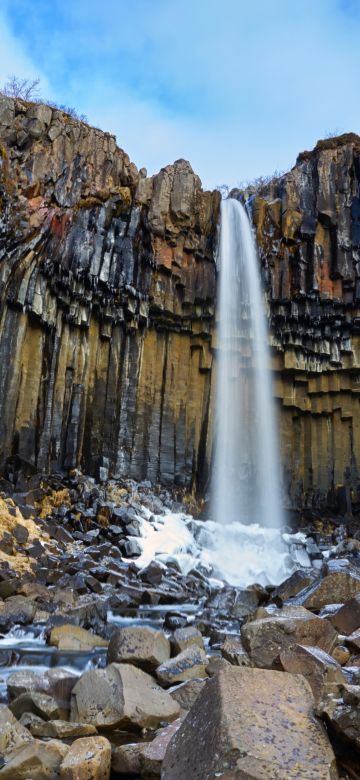 Svartifoss waterfall, Vatnajökull National Park, Lava columns, Rocks, Iceland