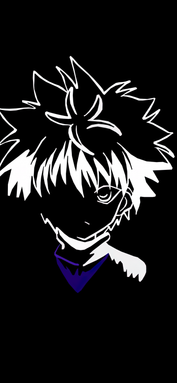 Killua Zoldyck, Minimalist, 5K, Hunter x Hunter, AMOLED, Black background, Simple