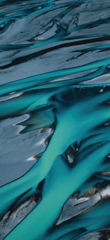 Braided river, Aerial view, Aoraki Mount Cook National Park, New Zealand, Turquoise background, River Stream, HONOR Magic Vs, Stock, Southern Alps