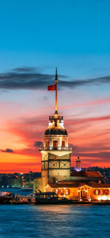 Kız Kulesi, Maiden's Tower, Istanbul, Turkey, Landmark, 5K, Twilight, Sunset