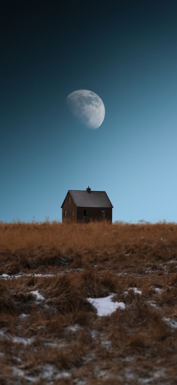 Moon, Aesthetic, Iceland, House, Landscape, Outdoor, Countryside, Rural, Grass field, Summer