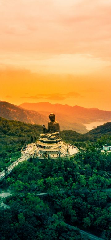 Tian Tan Buddha, Hong Kong, The Big Buddha, Aerial view, Giant Buddha, Ngong Ping, Lantau Island, Gautama Buddha