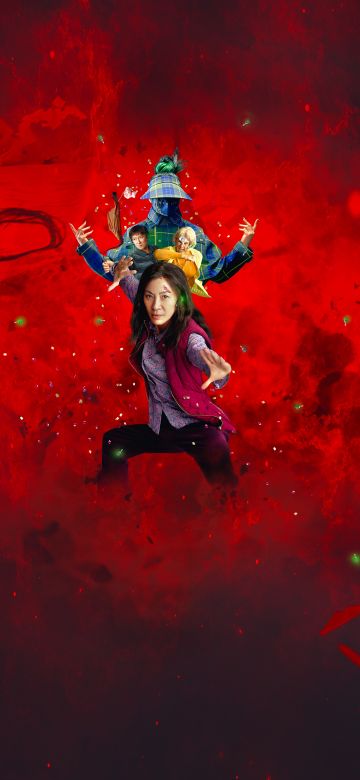 Everything Everywhere All at Once, 5K, Adventure movies, Red background, Michelle Yeoh as Evelyn Wang