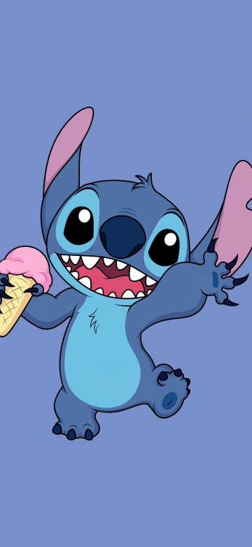 Stitch, Disney, Cartoon, Blue background, 5K, Simple