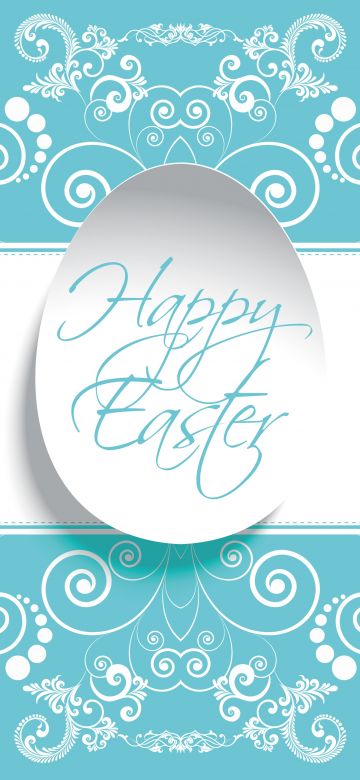 Happy Easter, Floral, Typography, Cyan, Pastel background, 5K