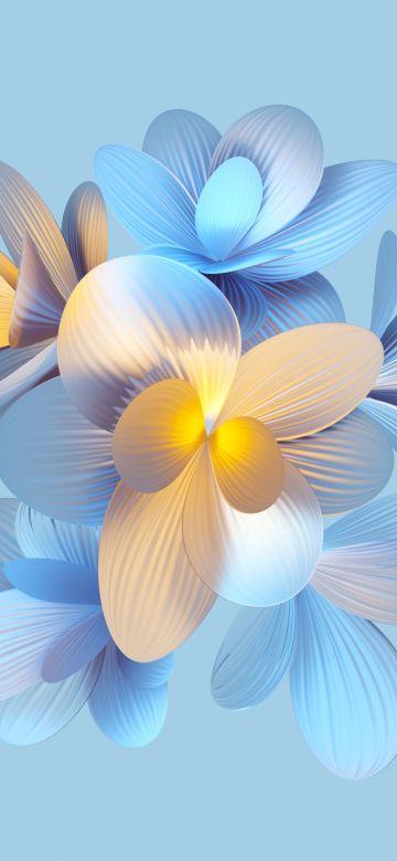 Abstract flower, 5K, Floral designs, Cyan, Pastel blue, Stock, Honor