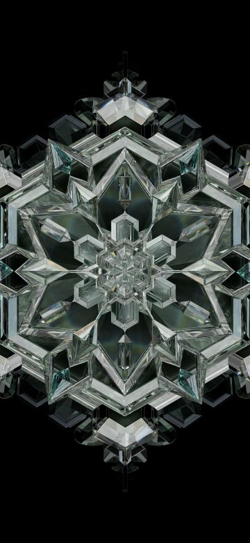 Crystal, Black background, Snowflake, Honor, Stock, 5K