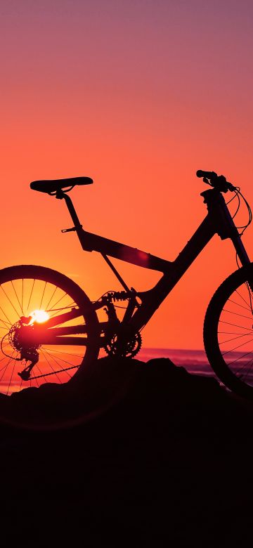 Bicycle, Silhouette, Sunset, Beach, Morocco, 5K