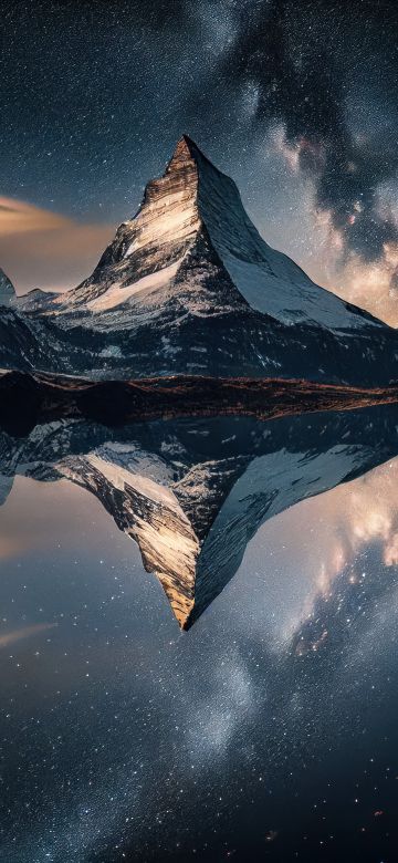 Matterhorn, 8K, Mountain Peak, Alps mountains, Switzerland, Milky Way, Swiss Alps, 5K, Reflection