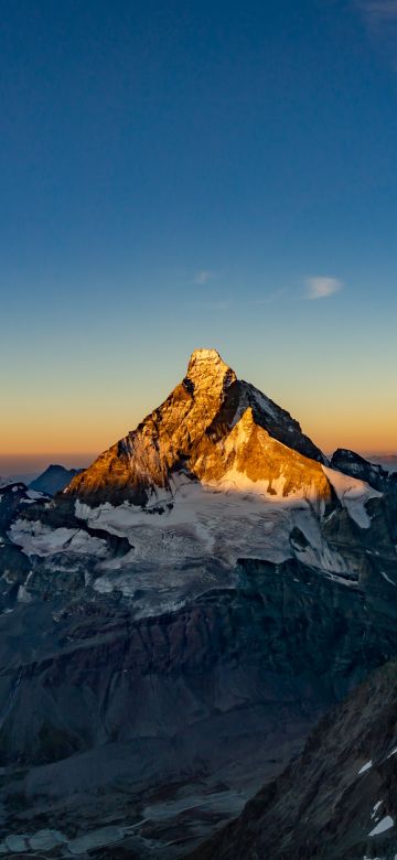 Matterhorn, Dent d'Hérens, Mountains, Sunrise, Morning, Snow covered, Mountain range, Switzerland, 5K